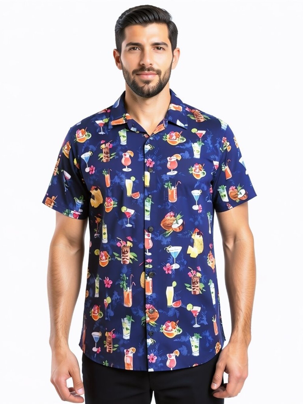 Island Haze XL Men's Hawaiian Tropical Cocktail Short Sleeve Button Down
